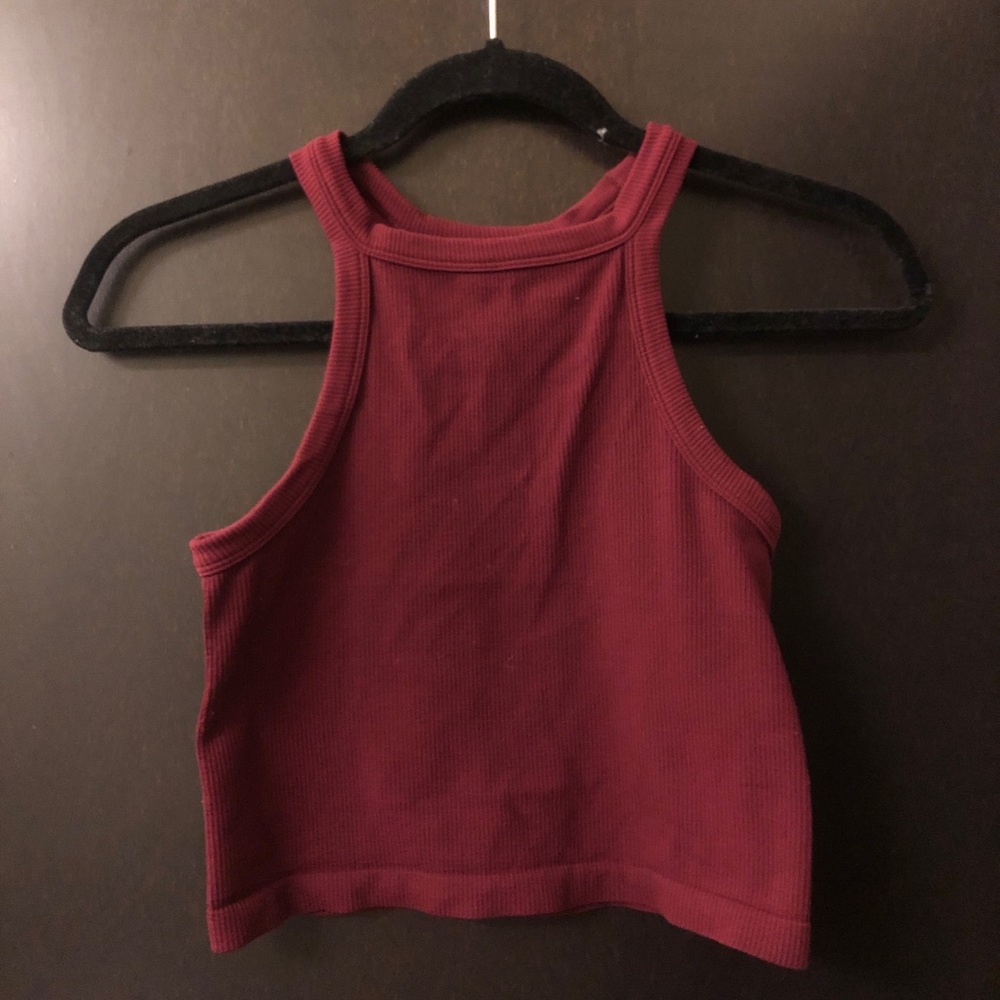 Maroon Ribbed Crop Tank Top
